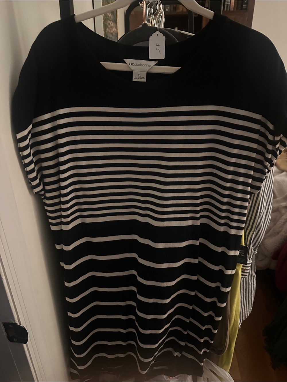 Liz Claiborne Black & White Striped Tunic Top